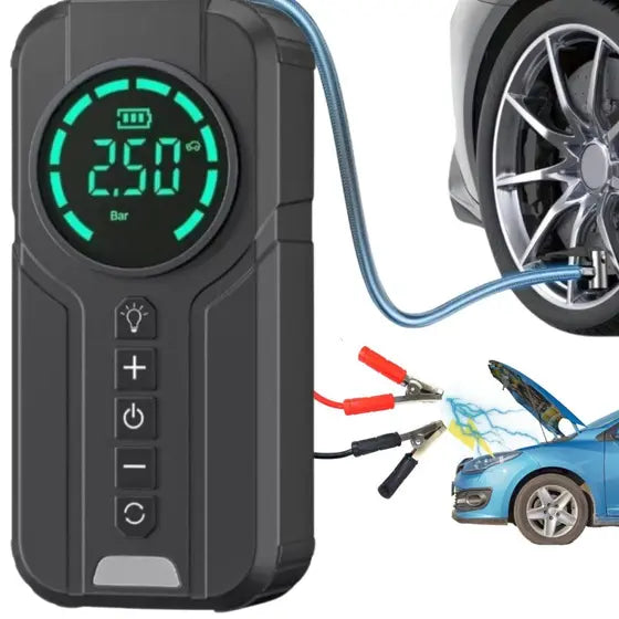Bomba de Ar Portatil Compressor Inflator Multi-função 4 em 1 PowerBank 8kmah Bateria Calibrador de Carro Auto Pneu