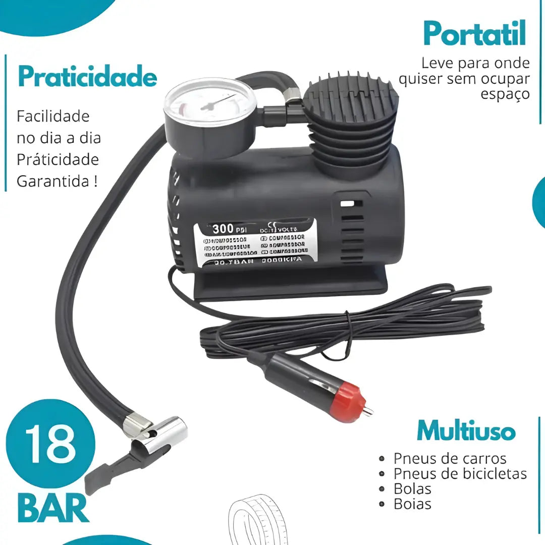 Mini Compressor Ar Portatil 300psi 12v Pneu Carro Bicicleta
