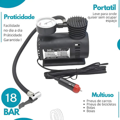 Mini Compressor Ar Portatil 300psi 12v Pneu Carro Bicicleta