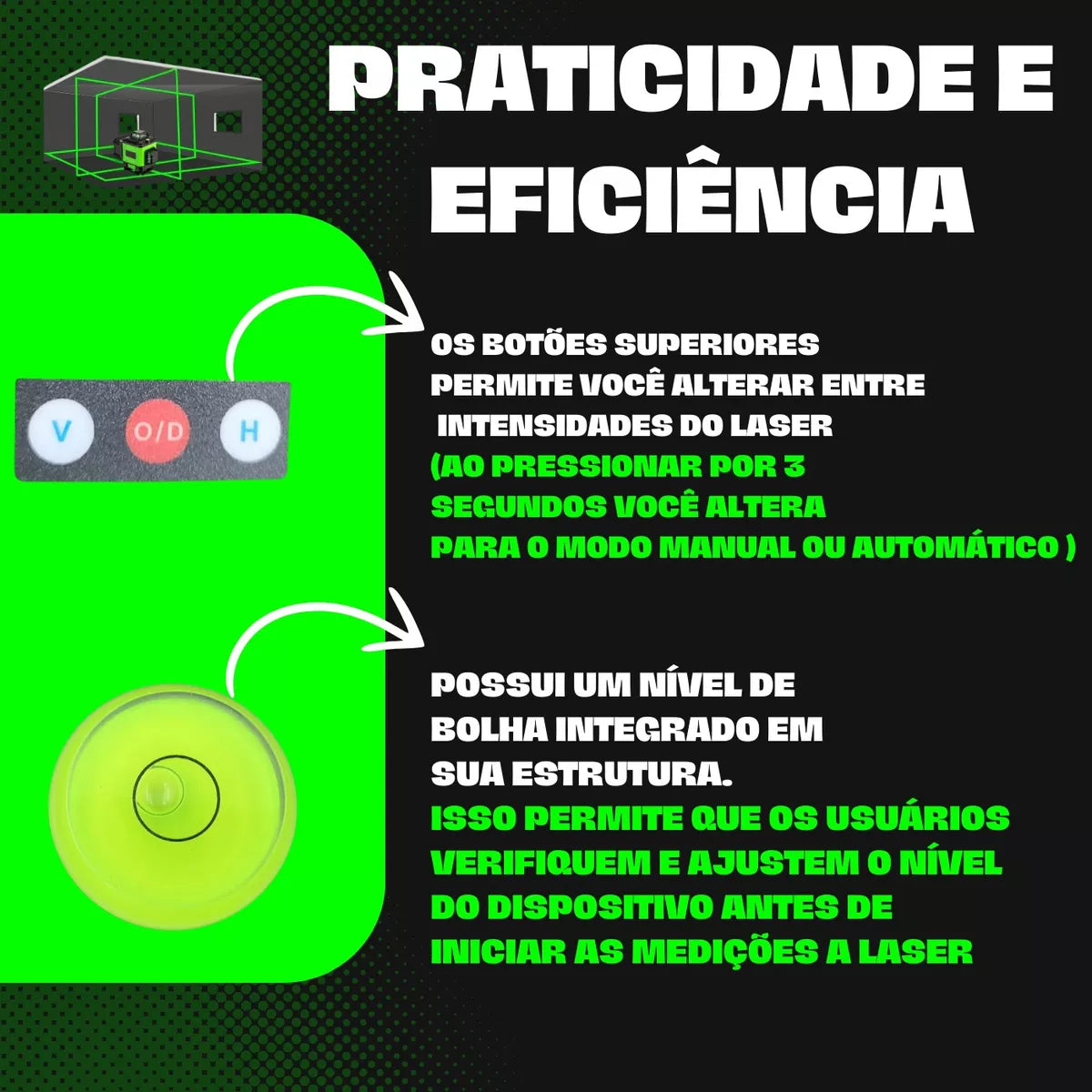 Kit Nível Laser Verde 12 Linhas 3D Profissional 40m com Tripé, Esquadro, Suporte e Controle – Recarregável