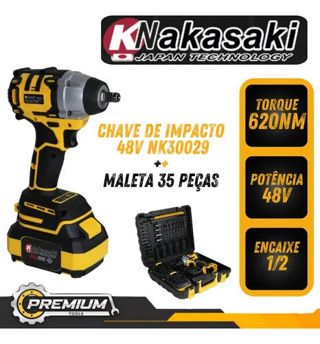 Chave De Impacto 48v Profissional 620Nm Maleta 35 Peças