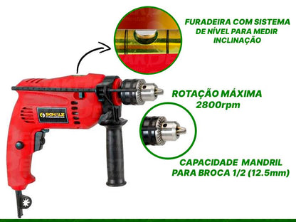 Furadeira Impacto Schulz 500w Com Jogo 41 Peças e Brocas