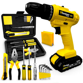 Furadeira Parafusadeira Sem Fio Impacto 12v Kit Ferramentas 11 Peças