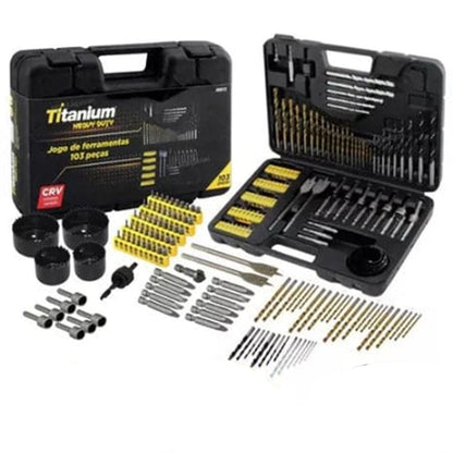 Jogo De Brocas Titânio Profissional  Para Furadeira Com Maleta 103 Peças