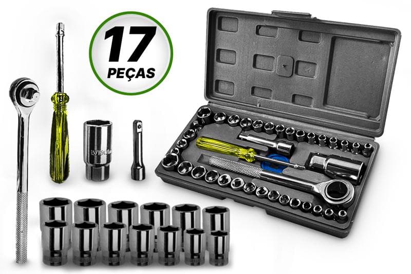 Jogo Soquete 16 Peças Com Chave Catraca Com Soquete Sextavado 1/4"