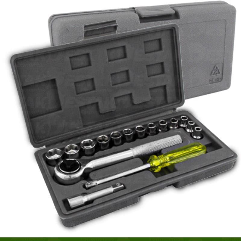 Jogo Soquete 16 Peças Com Chave Catraca Com Soquete Sextavado 1/4"