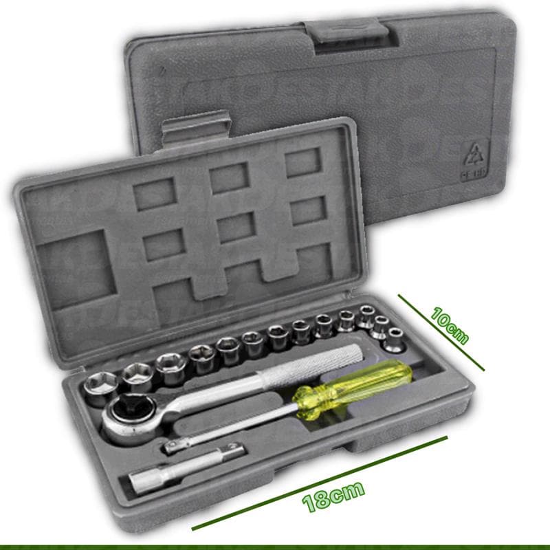 Jogo Soquete 16 Peças Com Chave Catraca Com Soquete Sextavado 1/4"