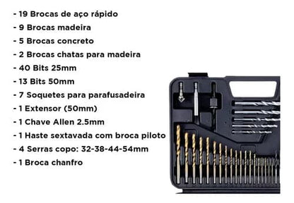 Jogo De Brocas Titânio Profissional  Para Furadeira Com Maleta 103 Peças