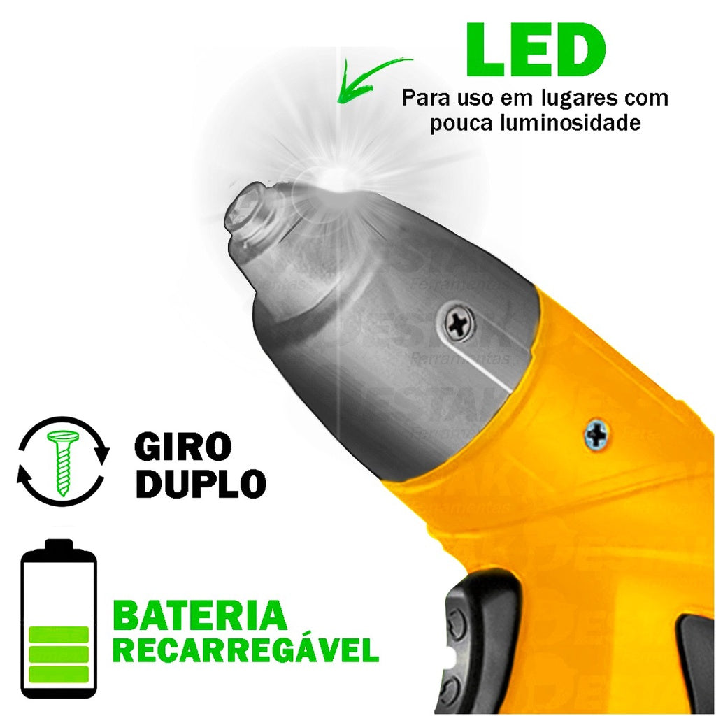 Jogo Ferramentas 11 Peças Com Parafusadeira Elét. Recarregável Biv