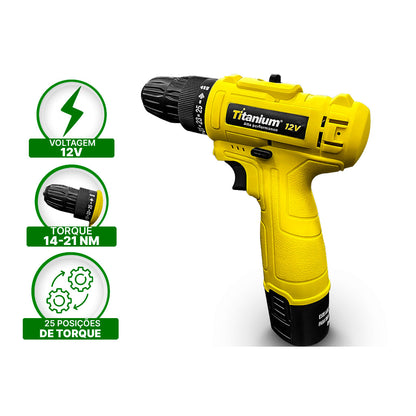 Kit Parafusadeira 12v 3/8 Bivolt Titanium Com 11 Peças