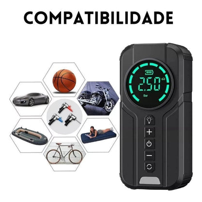 Bomba de Ar Portatil Compressor Inflator Multi-função 4 em 1 PowerBank 8kmah Bateria Calibrador de Carro Auto Pneu